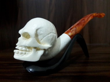  Handmade Block Meerschaum  Skull Pipe
