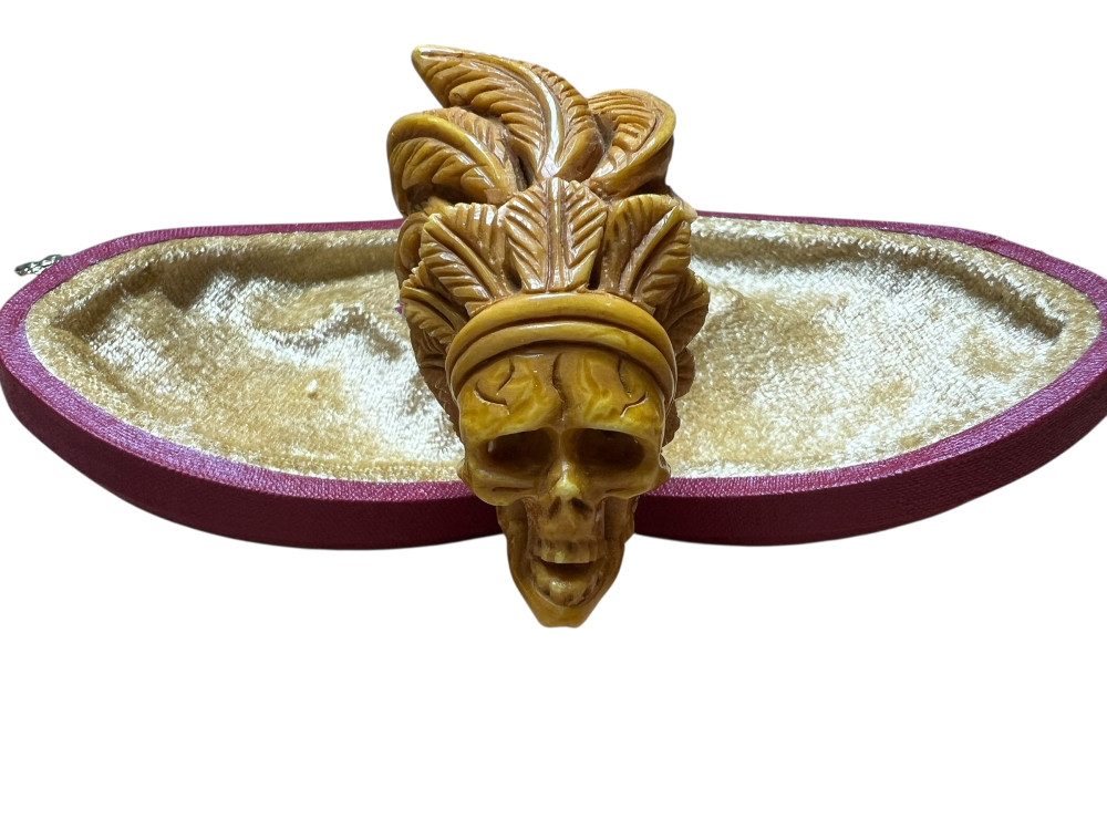 Block Meerschaum Tribal Skull Pipe