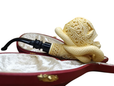 Block Meerschaum Hand Carved Snake Figured Skull