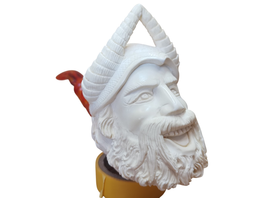 Block Meerschaum Viking With Double Horn Helmet Pipe