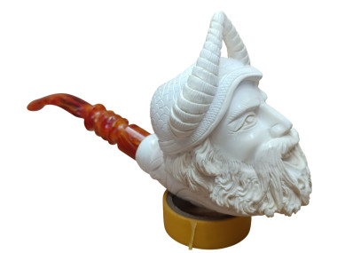 Block Meerschaum Viking With Double Horn Helmet Pipe