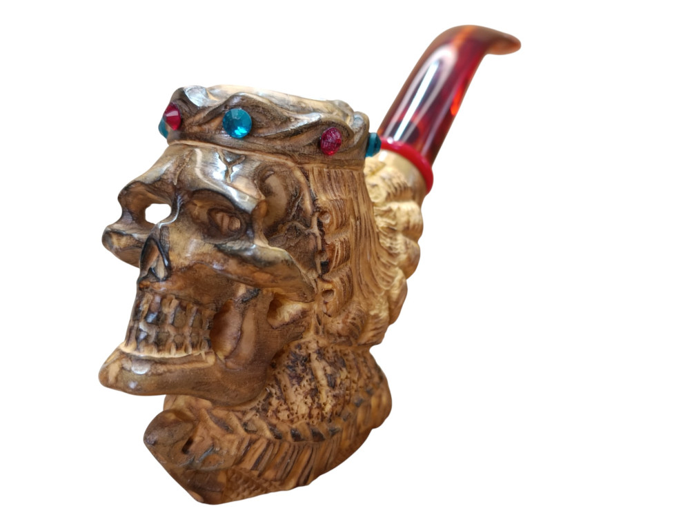 Block Meerschaum Jeweled Skull King Pipe
