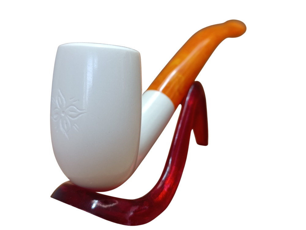Handmade Block Meerschaum Flower Detailed Pipe