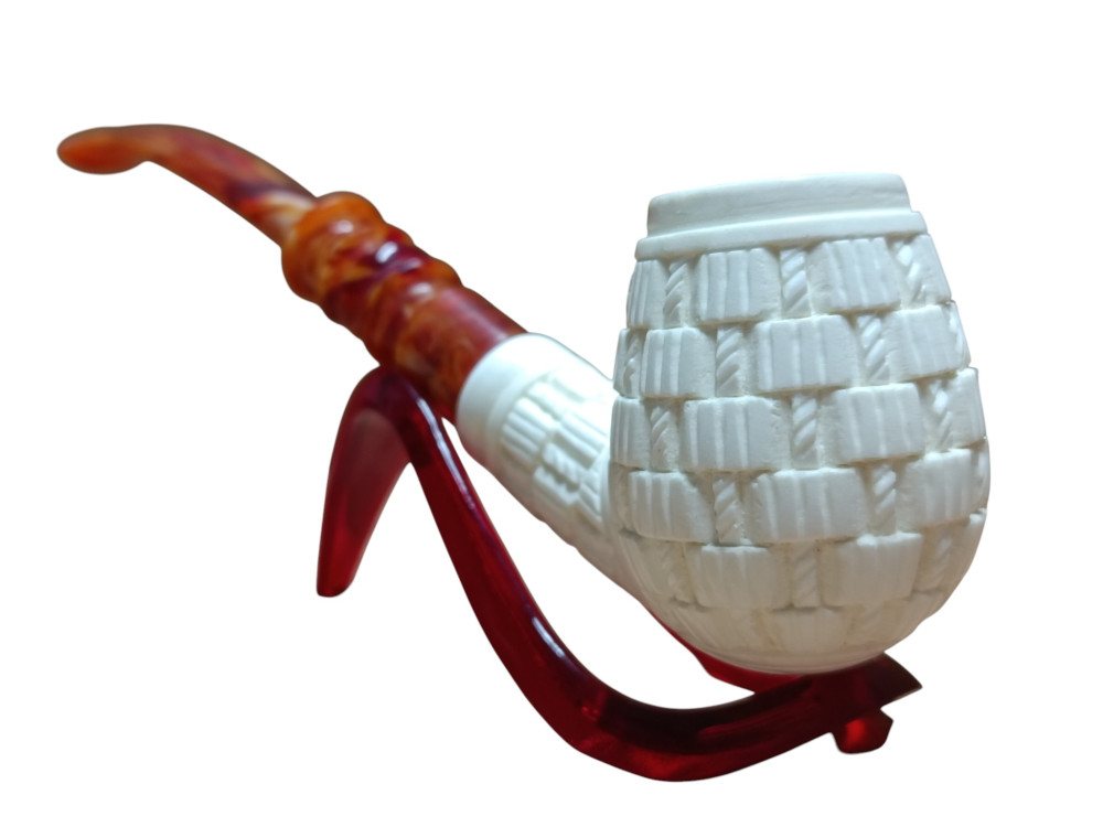 Gentleman Scholar Meerschaum Pipe with Geometric Carved Bowl