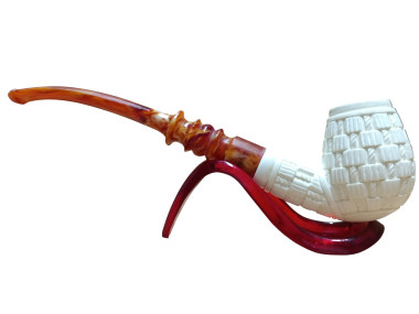 Gentleman Scholar Meerschaum Pipe with Geometric Carved Bowl
