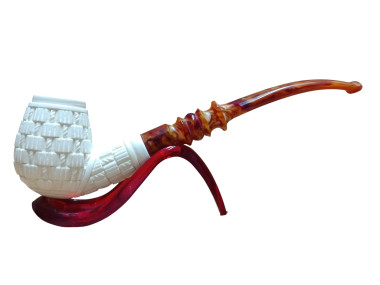 Gentleman Scholar Meerschaum Pipe with Geometric Carved Bowl