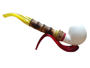 golden Nomad Handmade Block Meerschaum Pipe with Bamboo Style Shank and Yellow Stem