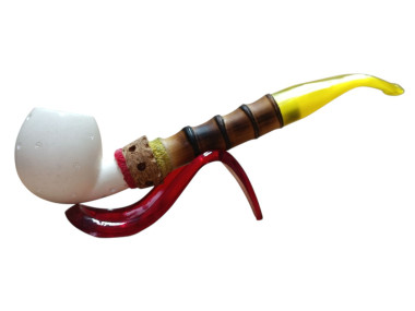 golden Nomad Handmade Block Meerschaum Pipe with Bamboo Style Shank and Yellow Stem